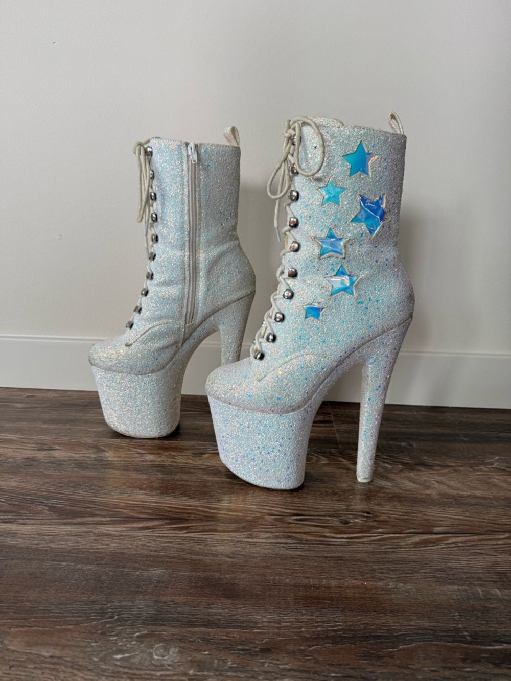 Glow-In-The-Dark white sequin heels